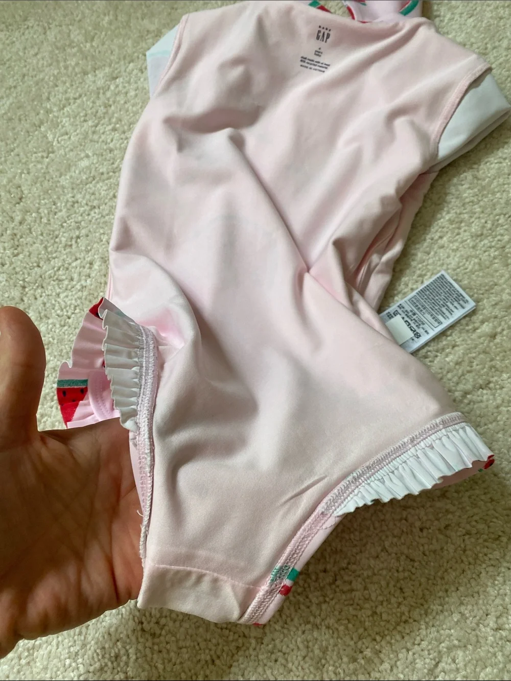 GAP Pink Watermelon Print Long-Sleeve One-Piece Swim 4T